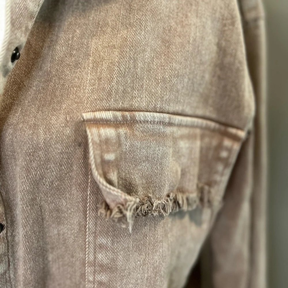 Umgee USA Tan Frayed Hem Shacket Button Front Boho Lagenlook jacket M